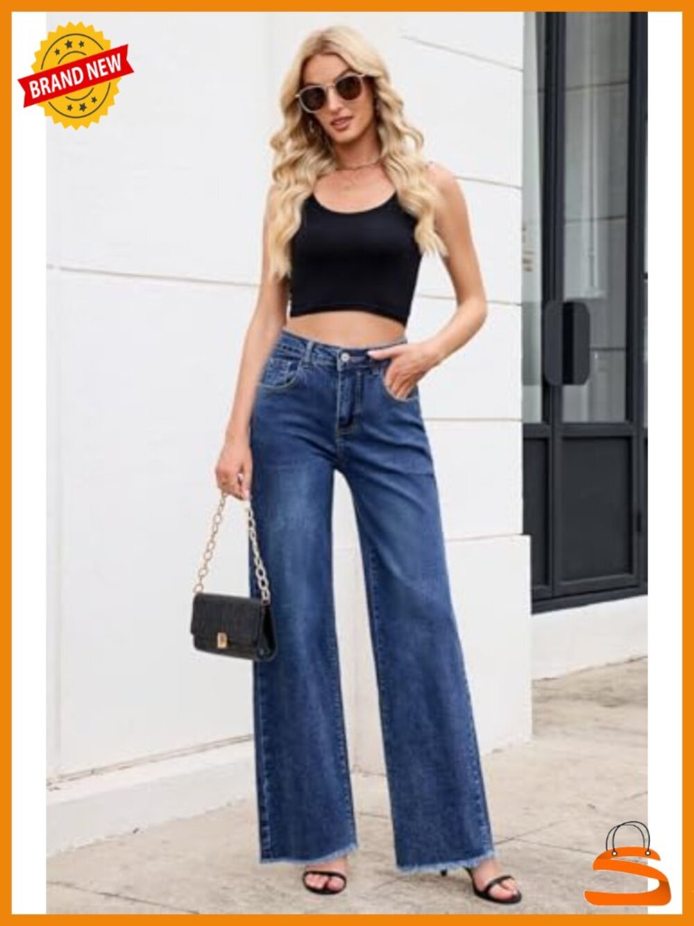 High Waisted Straight Leg Flare Jeans Stretchy Raw Hem Denim Pants - Picture 3 of 6